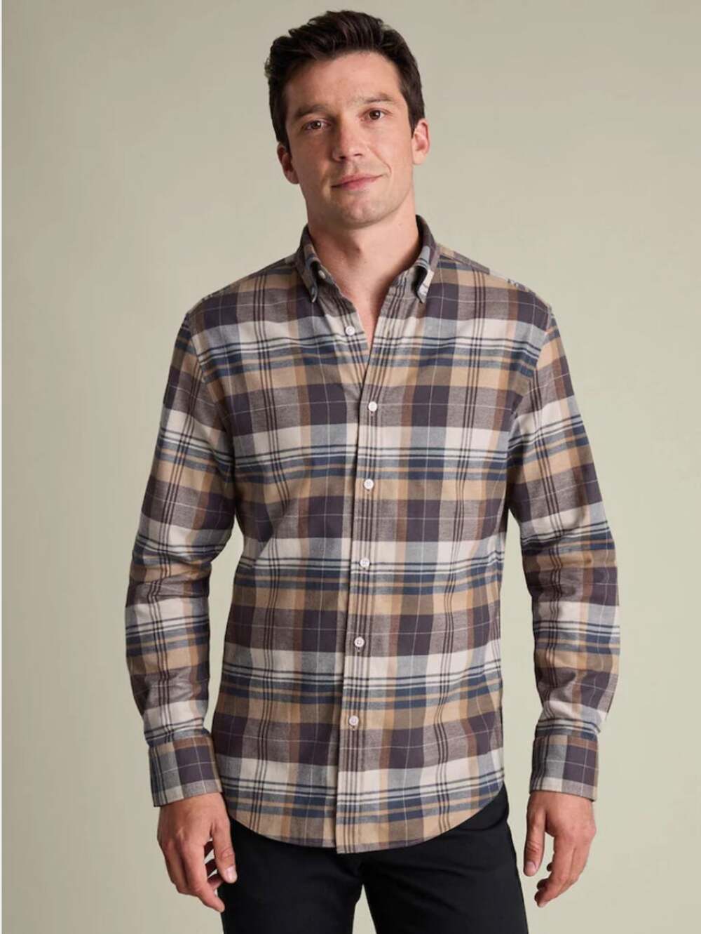 Charles Tyrwhitt Plaid Check Brushed Slim Fit Flannel Shirt Natural Medium